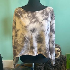 Pink Small Black and White Tie Dye Cropped Sweatshirt EUC